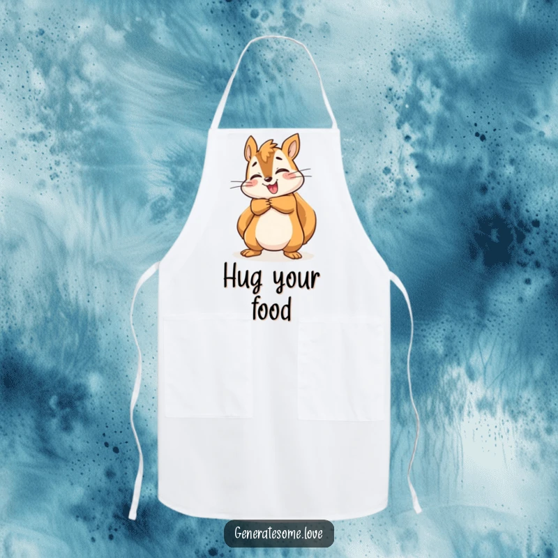 Funny energetic squirrel character giving a joyful hug while you cook on this humorous and practical apron.