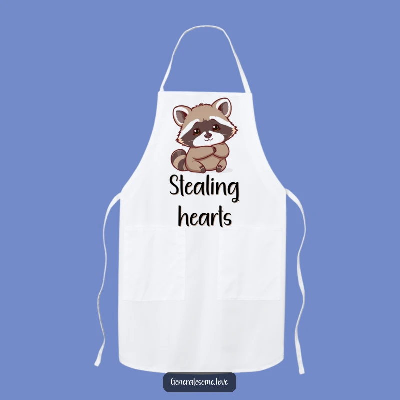 Funny Curious Raccoon Heart Apron: Cook with Playful Mischief