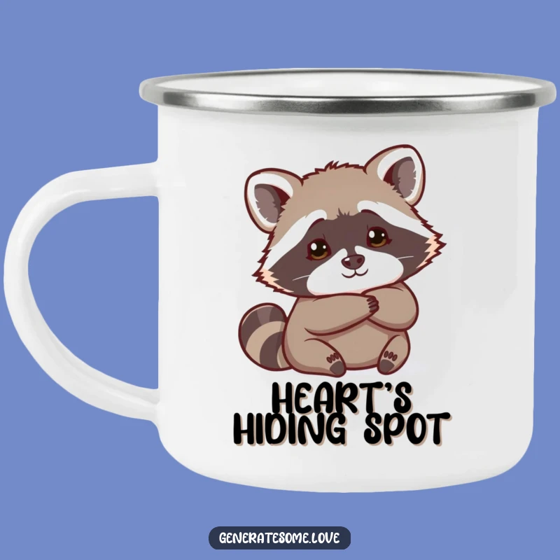Funny Curious Raccoon Heart Camping Mug: Adventure with Playful Curiosity