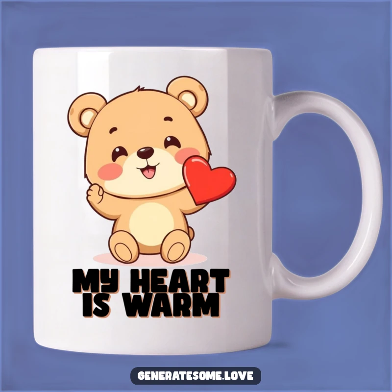 Funny Bear Cub Heart Mug: Cheerful Character's Love Gift for Sweet Moments