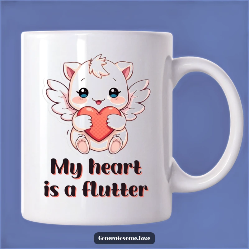 Funny Winged Creature Heart Mug: Flutter with Joyful, Cheerful Love Gift
