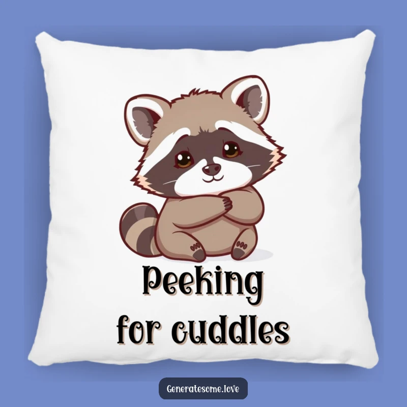 Funny Curious Raccoon Heart Pillow: Snuggle Up with Humorous Mystery