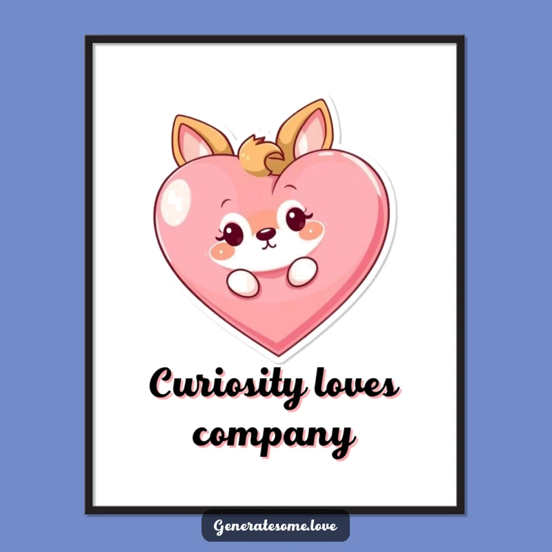 Funny Curious Animal Digital Art: Instant Peek-a-Heart Charm for Walls