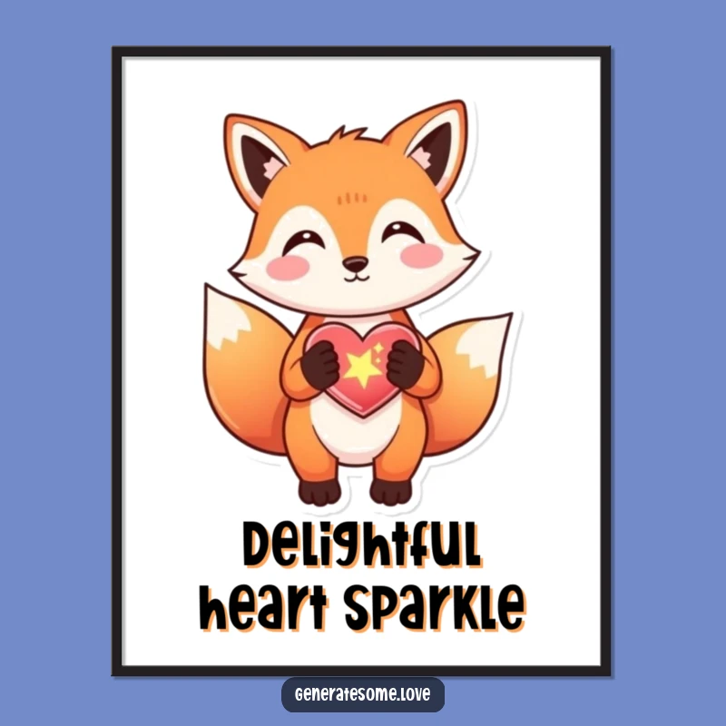 Funny Fox Sparkle Heart Digital Art - Instant Magic Gift Download