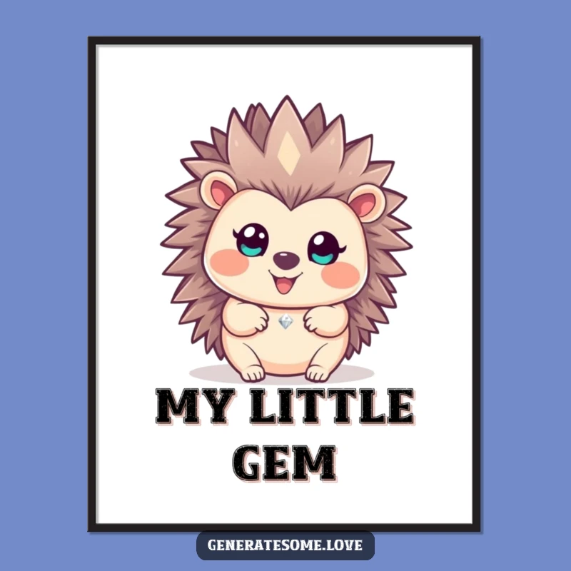 Funny Happy Hedgehog Gem Digital Art: Instant Sparkling Decor