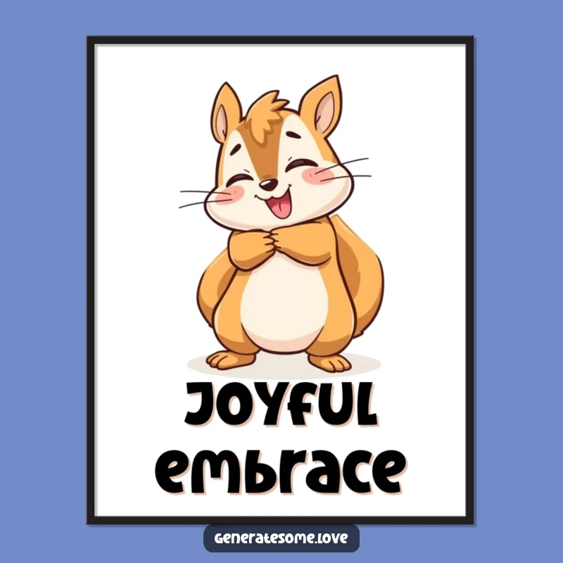 Funny Energetic Squirrel Hug Digital Art: Instant Joyful Decor