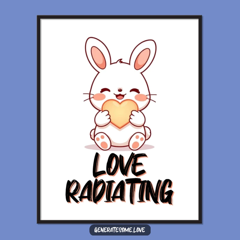 Funny Joyful Bunny Digital Art: Heart Glow Decor, Instant Gift