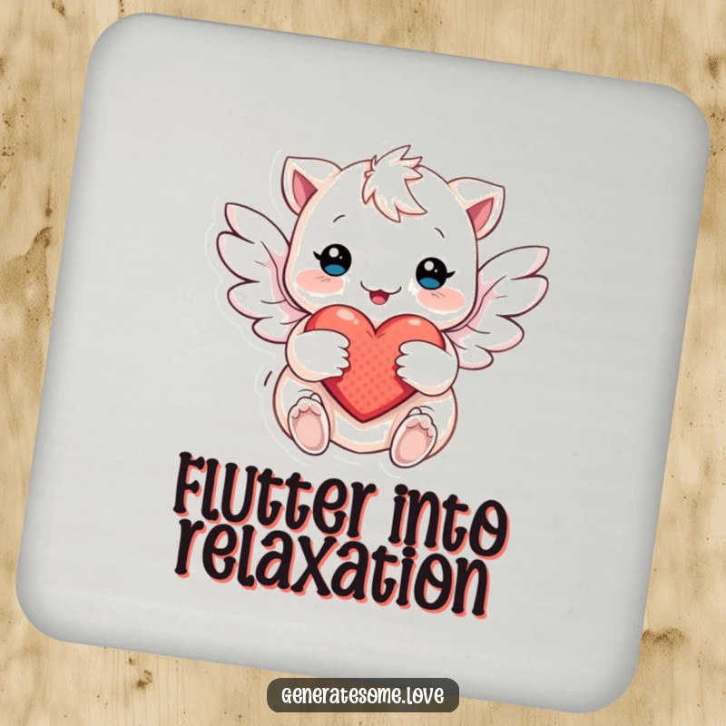 Funny Coaster featuring a creature with soft wings fluttering around a heart, adding gentle, loving protection to tables.