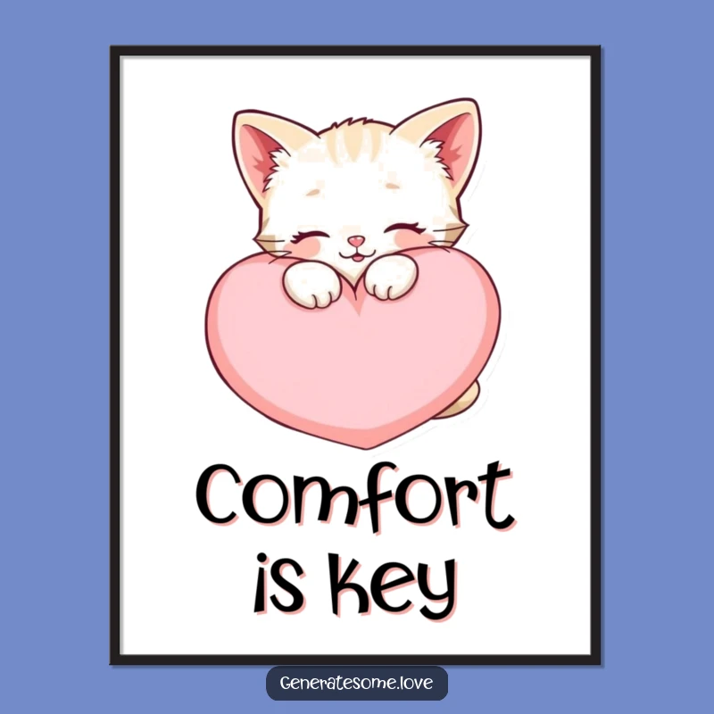 Funny Kitten Poster: Heart Snuggle Art, Cute Decor Gift