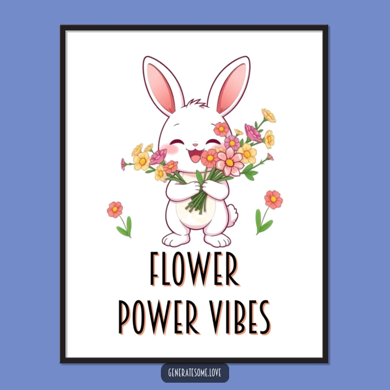 Funny Bunny Flower Poster - Whimsical Wall Art Gift