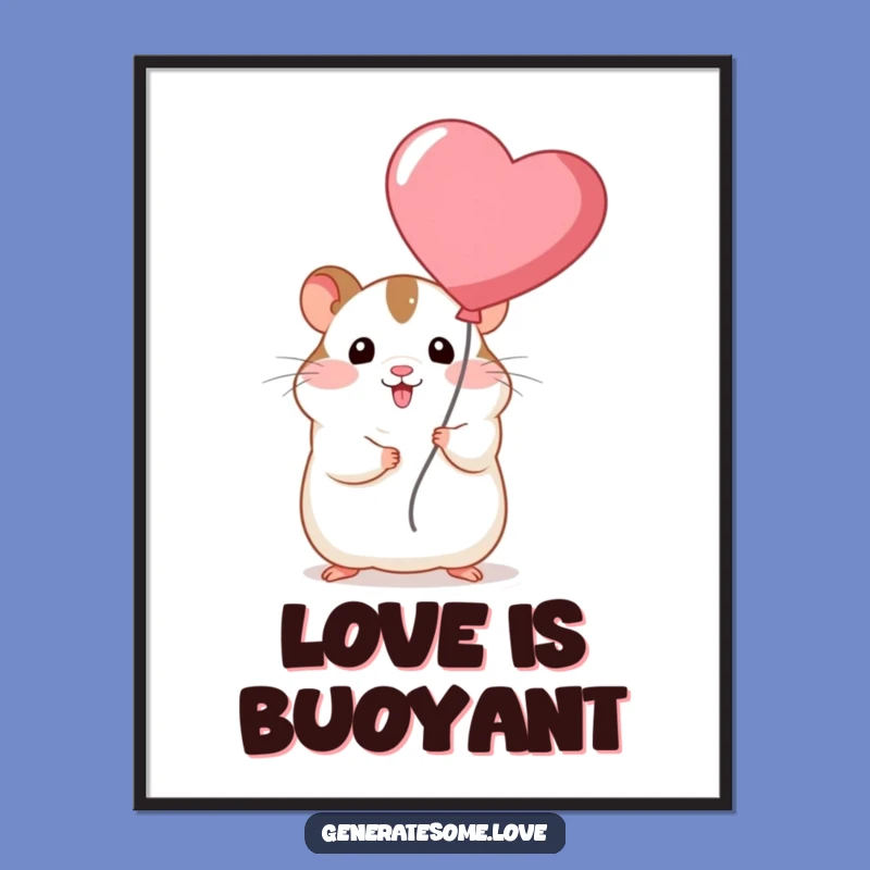 Funny Chubby Hamster Heart Balloon Poster: Adorable Wall Art for Humor Lovers