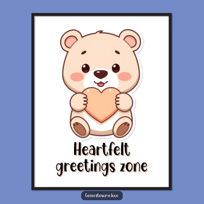 Funny Cute Bear Offering Heart Poster - Charming Wall Art Gift