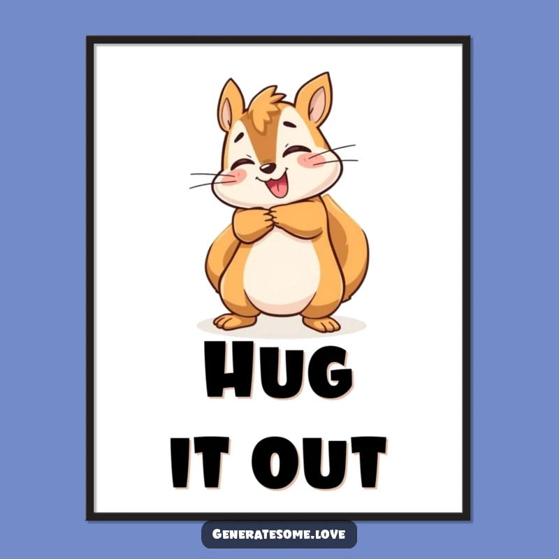 Funny Energetic Squirrel Hug Poster: Spread Joyful Vibes Wall Art