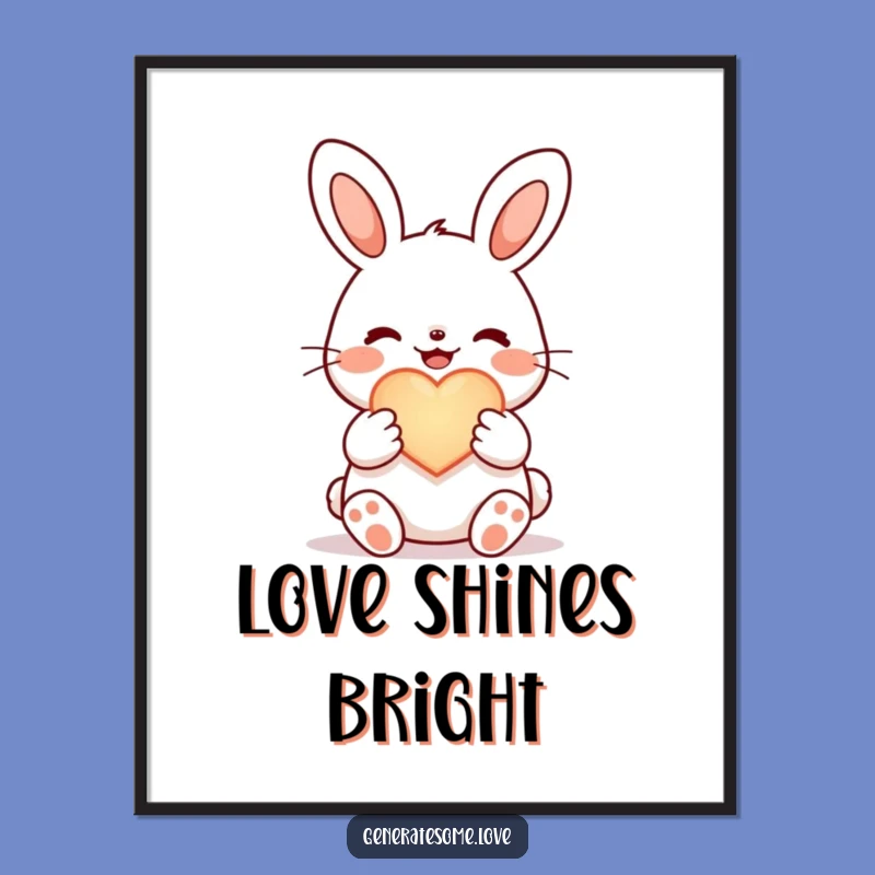Funny Joyful Bunny Poster: Heart Art, Sweet Decorative Gift