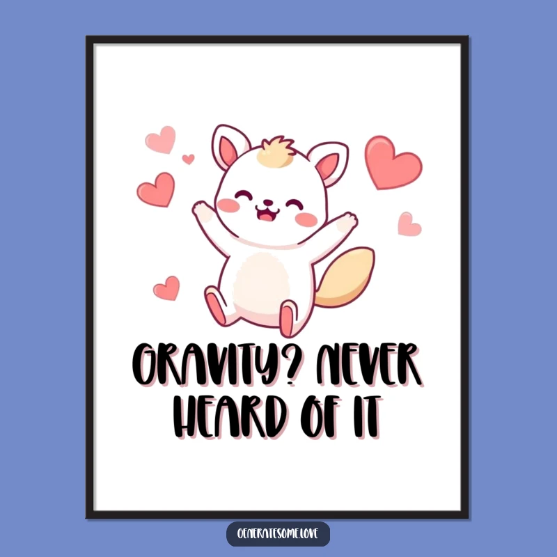 Funny Whimsical Animal Jump Poster: Vibrant Heart Art for a Laugh-Out-Loud Space