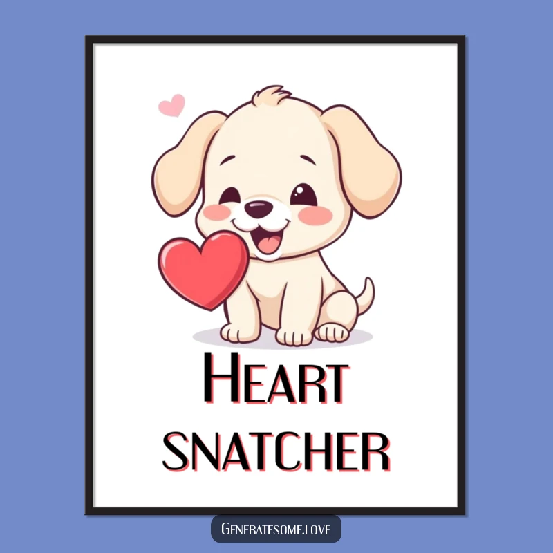 Funny Puppy Heart Catch Poster: Whimsical Wall Art & Dog Lover Gift