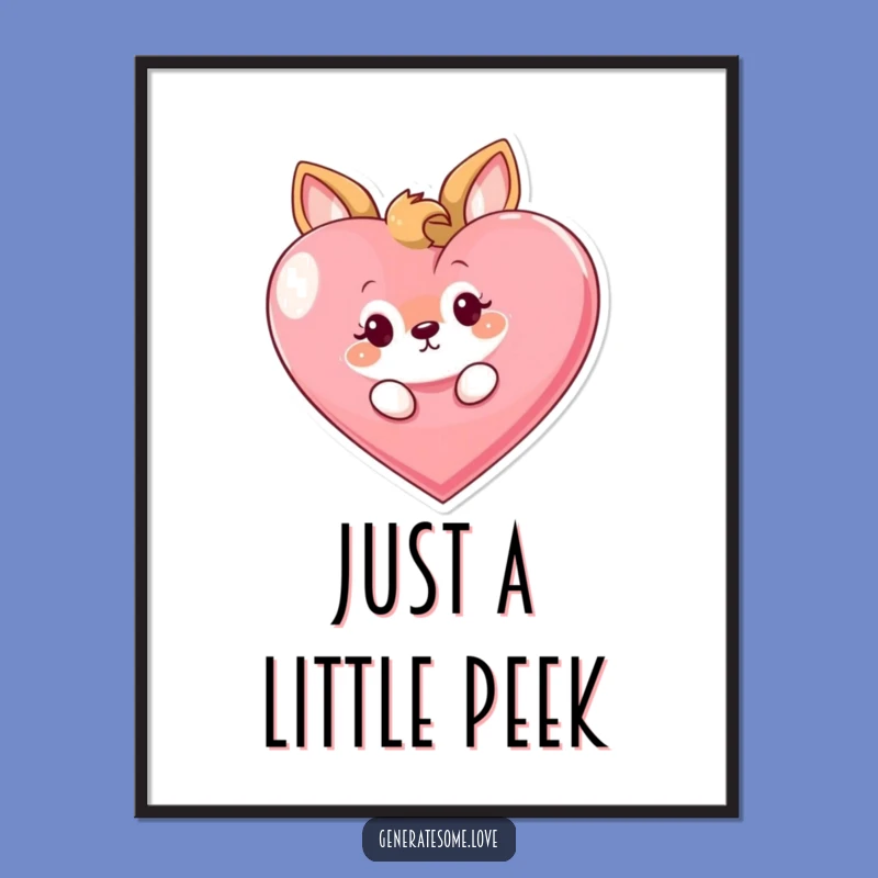 Funny Curious Animal Poster: Peek-a-Heart Art for a Playful Space