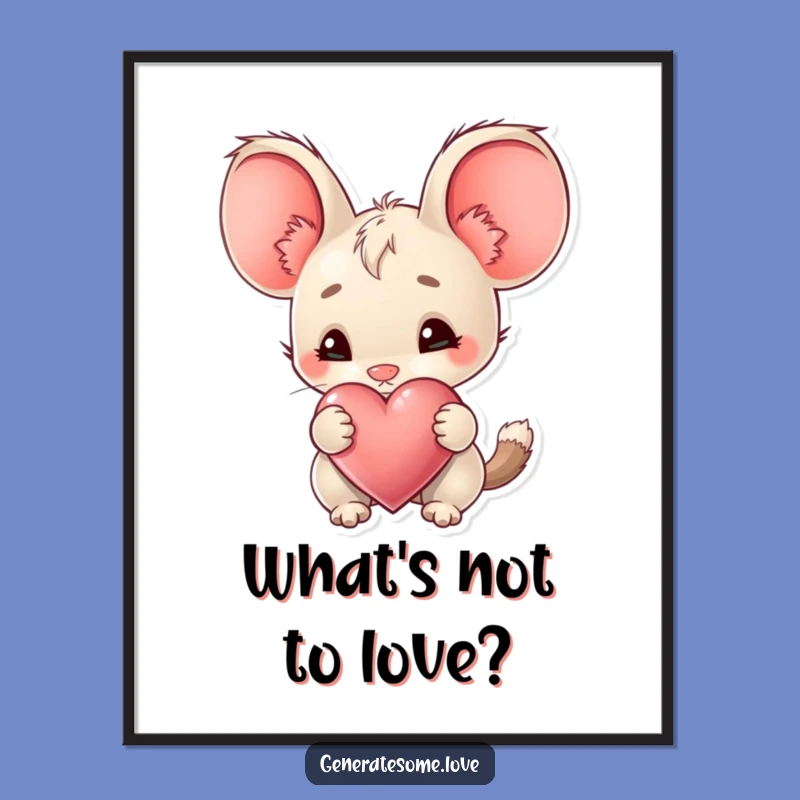 Funny Big Ear Creature Heart Poster: Decorate with Curious, Cheerful Art