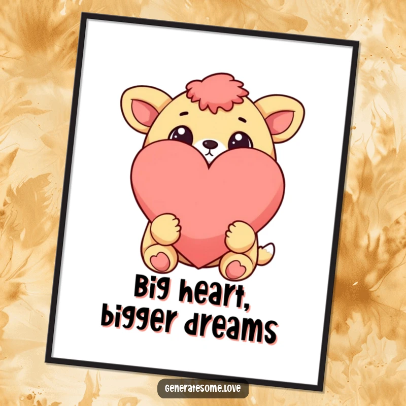 Funny Free Printable Wall Art: A cheerful animal with big, wide eyes stares admiringly at a large, prominent heart shape.