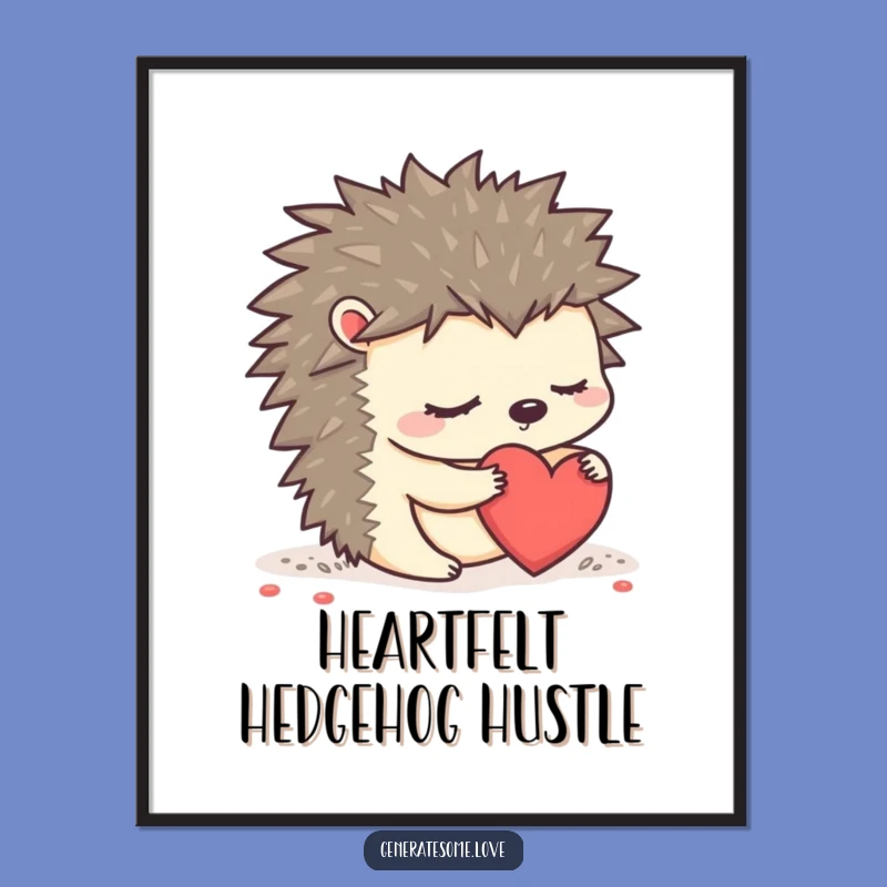 Free Printable Hedgehog Love Art - Sleepy Character Rolling Heart Wall Decor