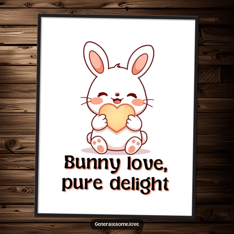Funny Free Printable Wall Art: A cute kawaii bunny holding a glowing heart, radiating love and happiness for charming decor.