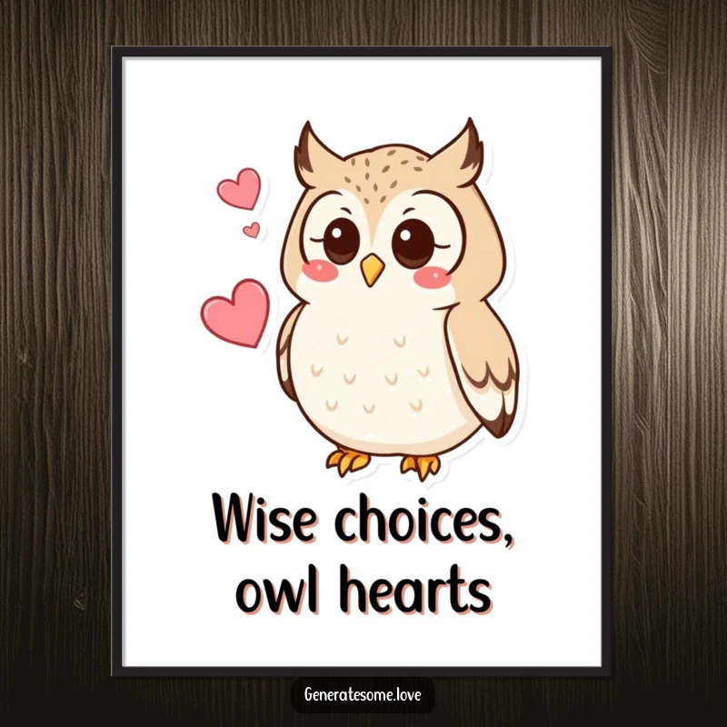 Free Printable Wall Art: A curious owl hoots softly with a small heart nearby, bringing a sense of peace and magic.