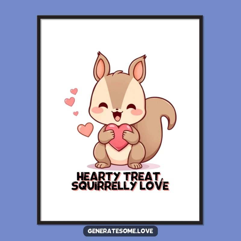 Free Printable Wall Art: Squirrel Heart Treat - Cute Kawaii Downloadable Decor