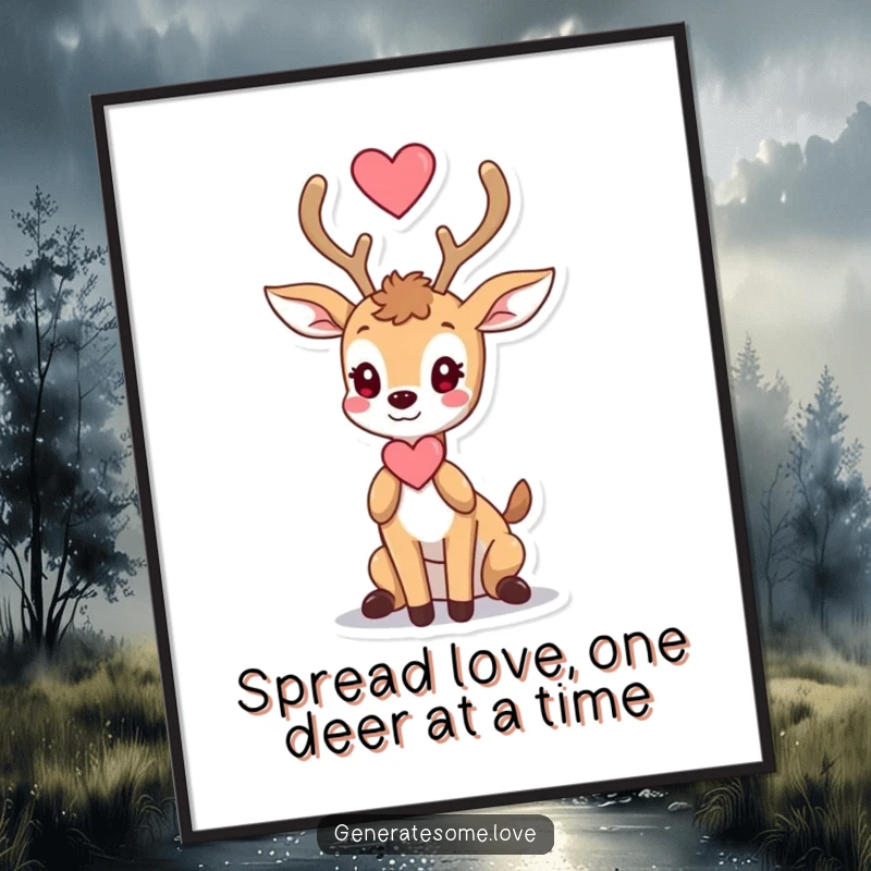 Free Printable Wall Art: A graceful deer offering a heart with its antlers, creating a serene and loving ambiance.