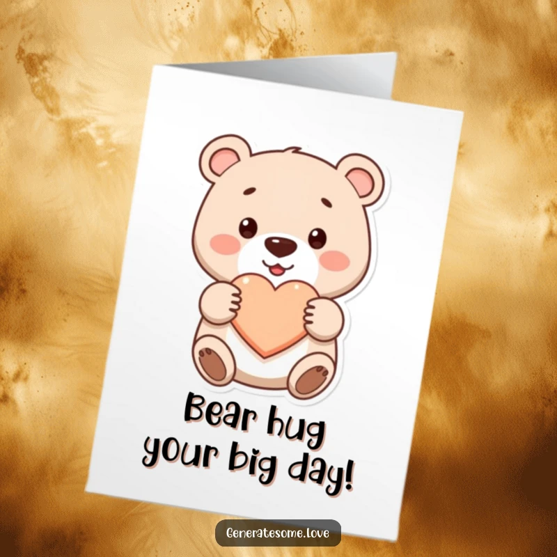 Funny Free Printable Birthday Card: Cute bear with a huge smile giving a red heart, spreading birthday joy.