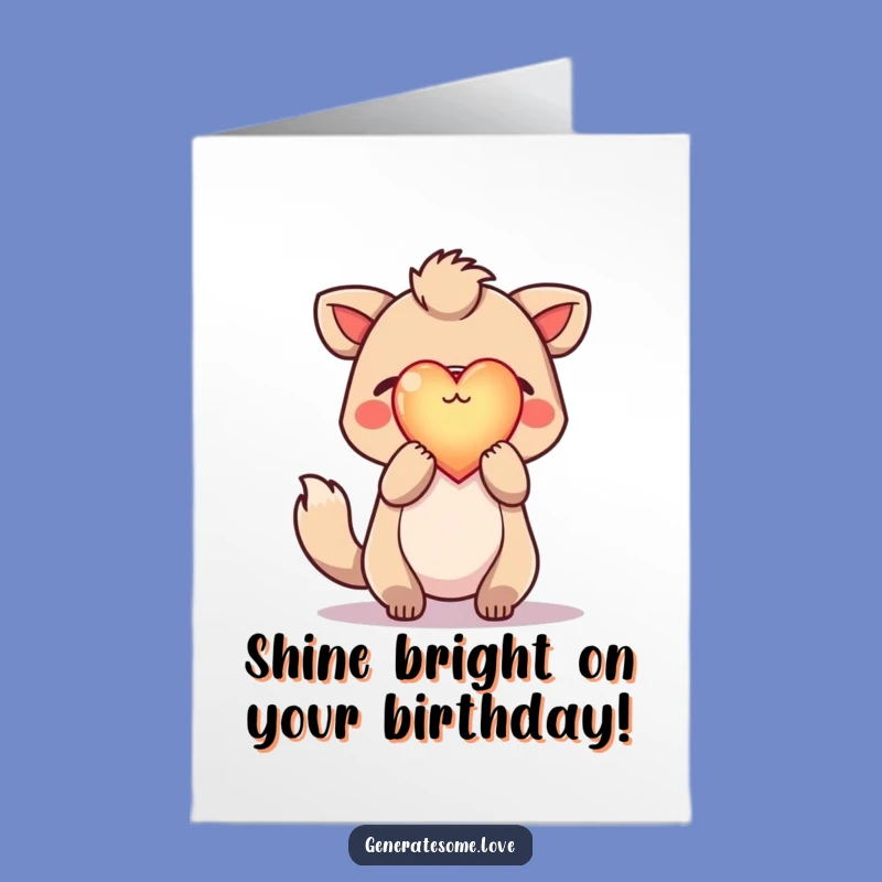 Free Printable Birthday Card, Hopeful Animal Glowing Heart, Funny Downloadable Gift of Warm Wishes