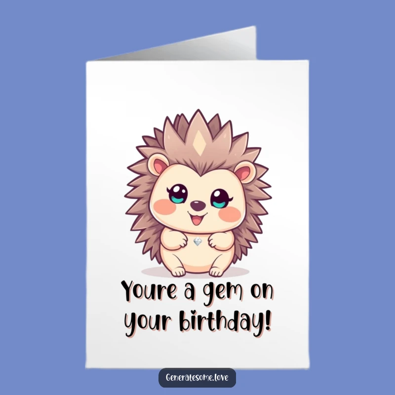 Free Printable Hedgehog Birthday Card: Sparkling Gem Surprise for a Special Day