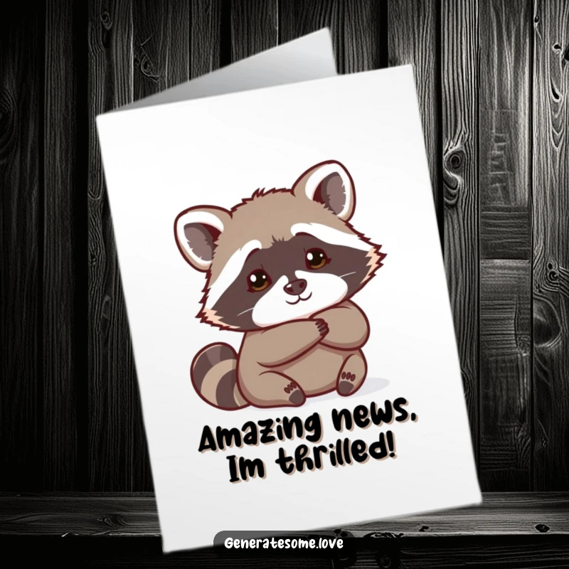 Funny Free Printable Congratulations Card: Curious raccoon emerges from behind a heart, conveying a witty and cheerful message of congratulations.