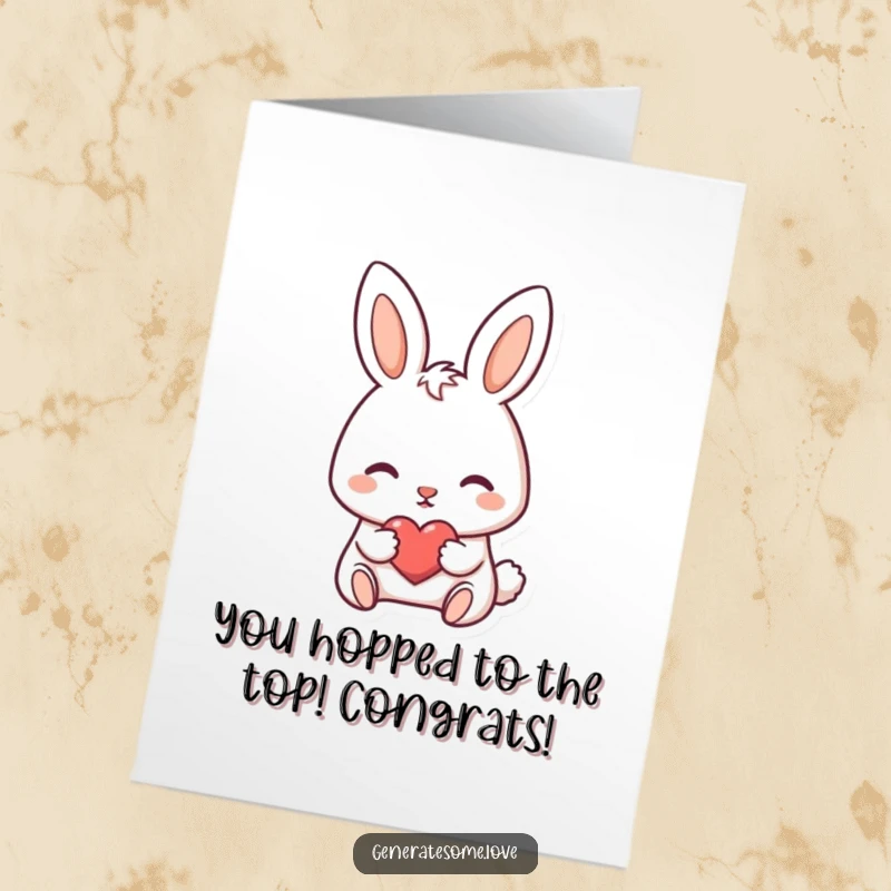 Funny Free Printable Congratulations Card: A cute bunny gently nudging a small heart forward with its nose.