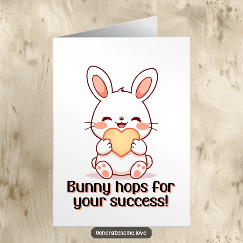 Funny Free Printable Congratulations Card: A cute kawaii bunny holding a radiant heart, perfect for celebrating achievements.