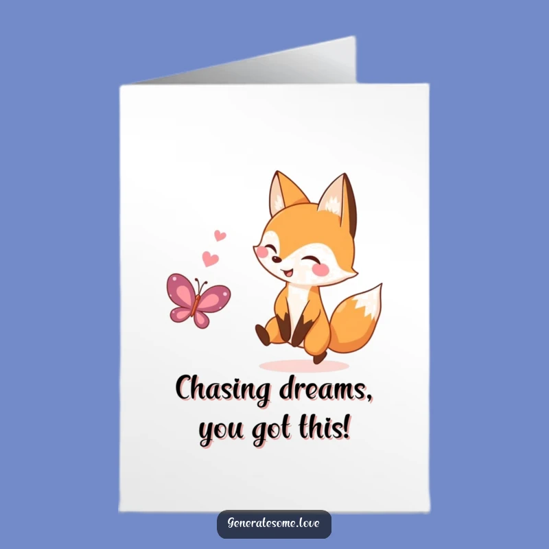 Free Printable Congrats Card: Fox & Heart Butterfly, Joyful & Funny Downloadable Greeting for Success