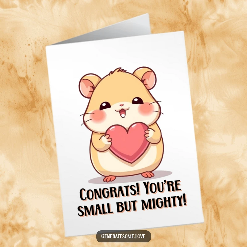 Funny Free Printable Congratulations Card: A giggling hamster clutches a heart with its paws, cheering for success.