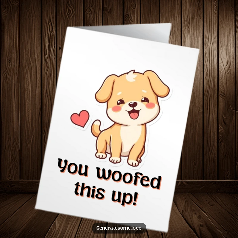 Funny Free Printable Congratulations Card: Happy dog character wags its tail with a heart nearby, expressing joyful congratulations.