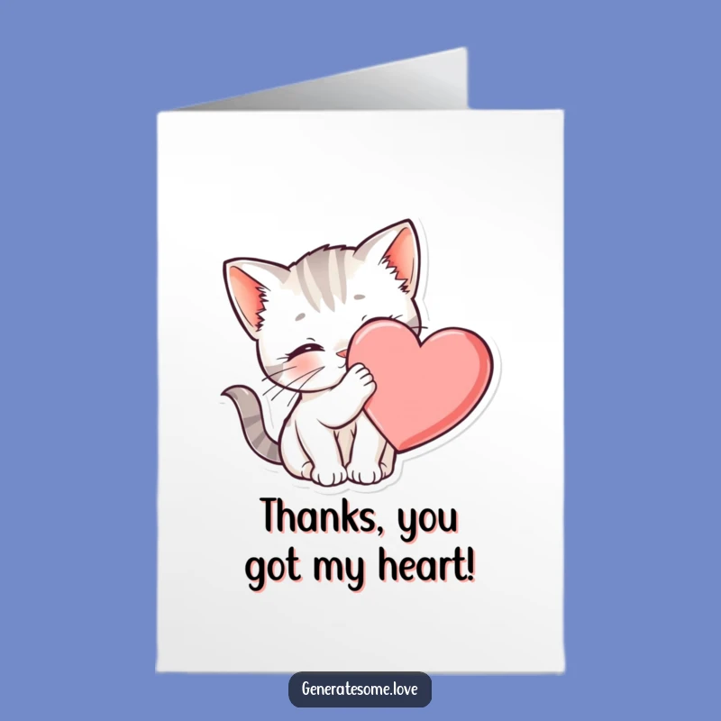 Free Printable Thank You Card: Kitten Nuzzles Heart, Best Downloadable Gift