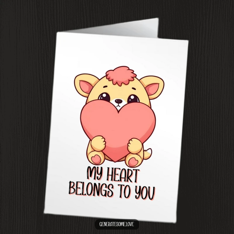 Funny Free Printable Thank You Card: Cheerful animal with wide eyes lovingly views a large heart, representing deep thanks.