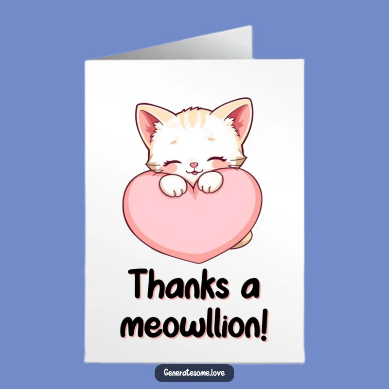 Free Printable Thank You Card: Kitten Hugging Heart, Cozy & Funny Downloadable Greeting
