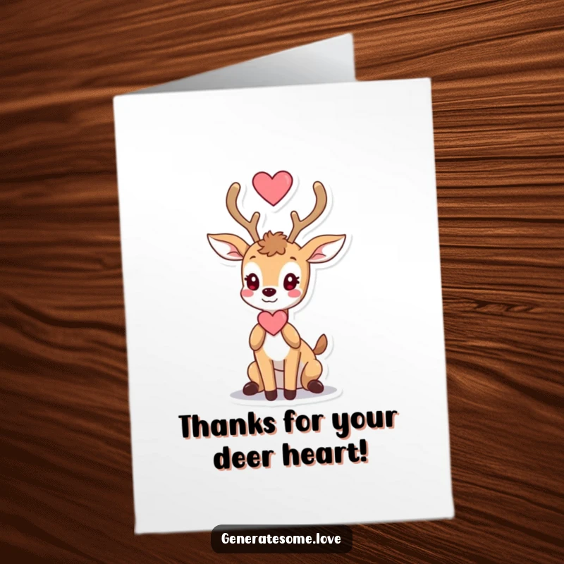 Free Printable Thank You Card: A gentle deer gracefully offers a heart with its antlers as a token of thanks.