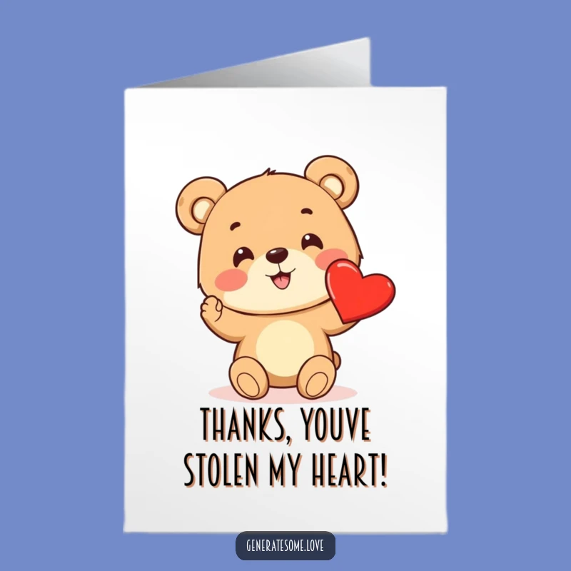 Free Printable Thank You Card: Bear Cub Heart Funny Downloadable Greeting