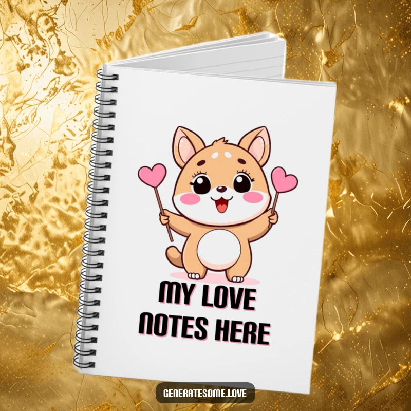 Funny notebook featuring a delighted animal character waving a tiny pink heart flag, ideal for writing and sketching with a loving touch.