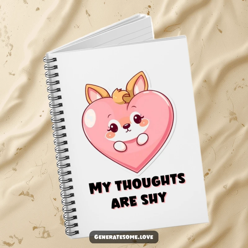 Funny notebook featuring a curious animal character playfully peeking from behind a large heart, ideal for jotting down thoughts with playful intrigue.