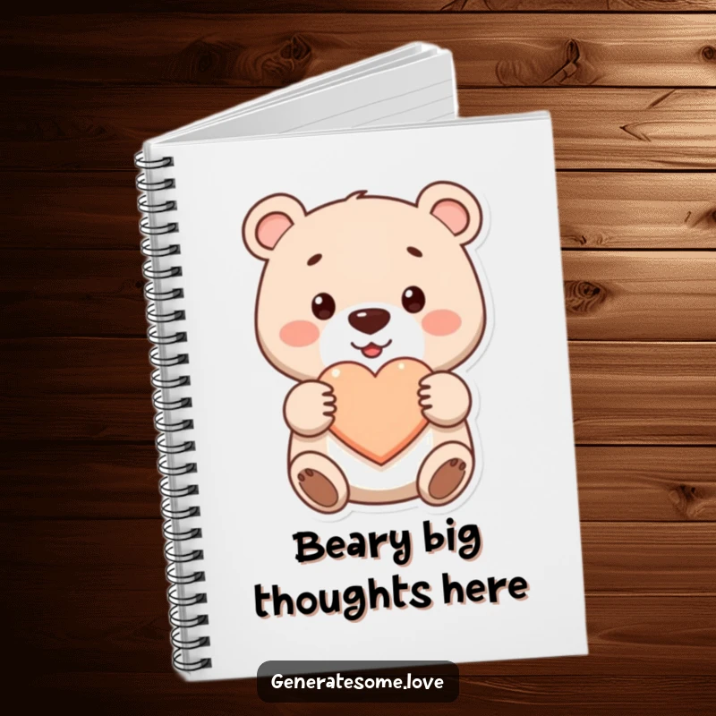 Funny cute bear notebook smiling and offering a heart, perfect for writing and drawing, a cute gift.
