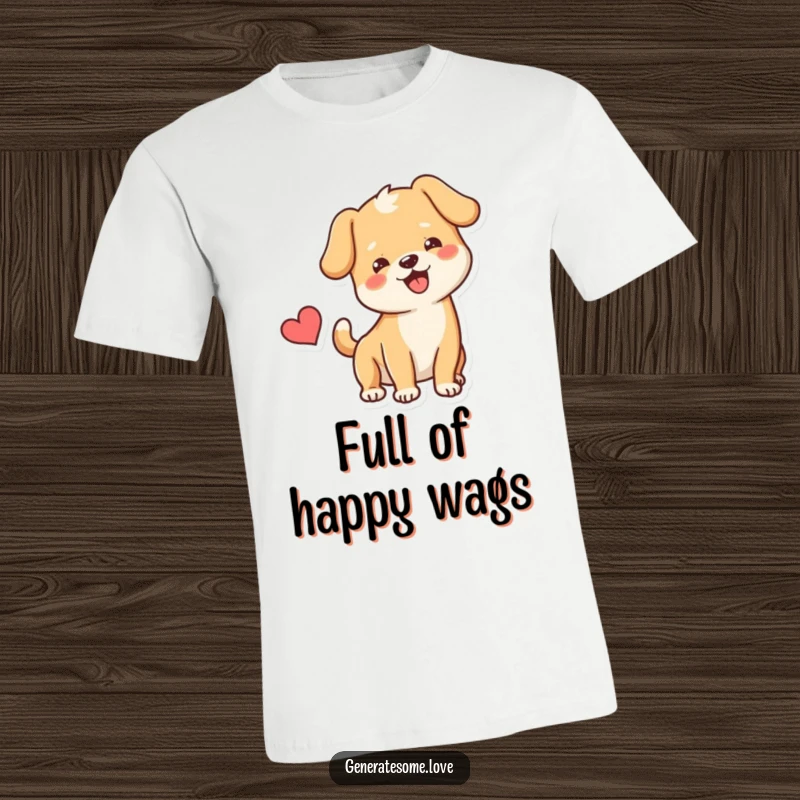 Funny T-Shirt of a joyful dog with its tail a blur, accompanied by a heart symbol, celebrating unconditional love and happiness.