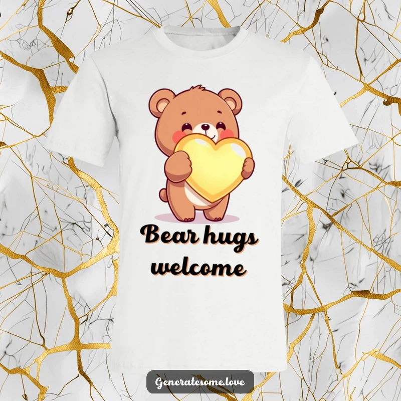 Funny kawaii bear t-shirt with a cute bear presenting a glowing heart, embodying joy and affection.