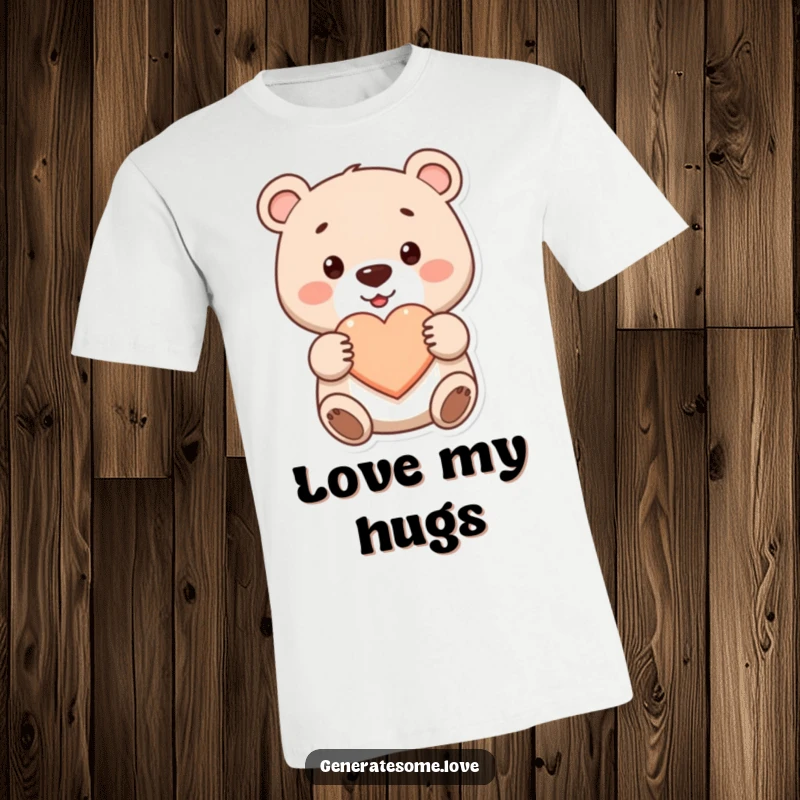 Funny cute bear t-shirt offering a heart with a warm smile, symbolizing love and kindness, a great gift.
