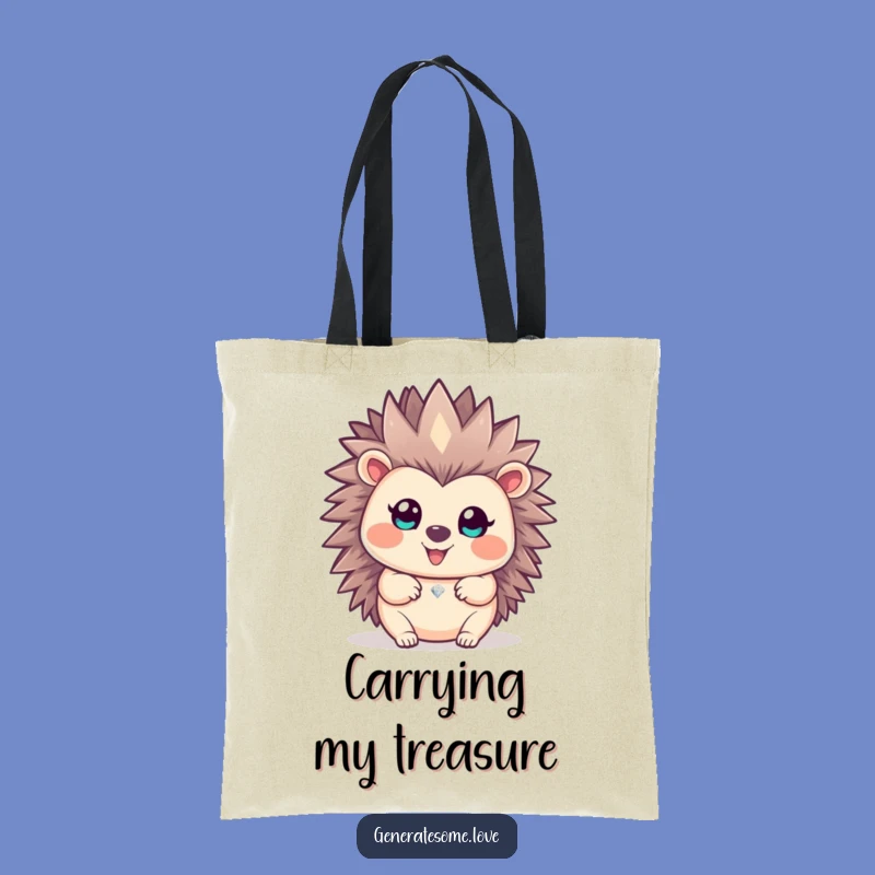 Funny Happy Hedgehog Gem Tote Bag: Carry Your Treasures Humorously