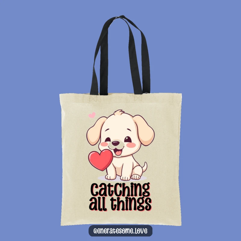 Funny Puppy Heart Catch Tote Bag: Carry Your Love & Essentials